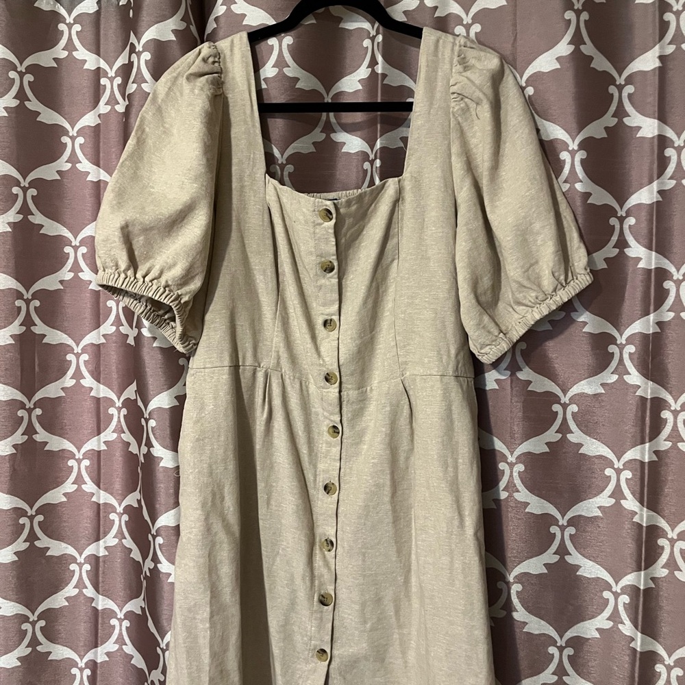 Old Navy Light Tan Button-Down Midi Dress